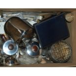 A box of EPNS including butter dish, rose bowl, tea pts etc  Condition Report:Available upon