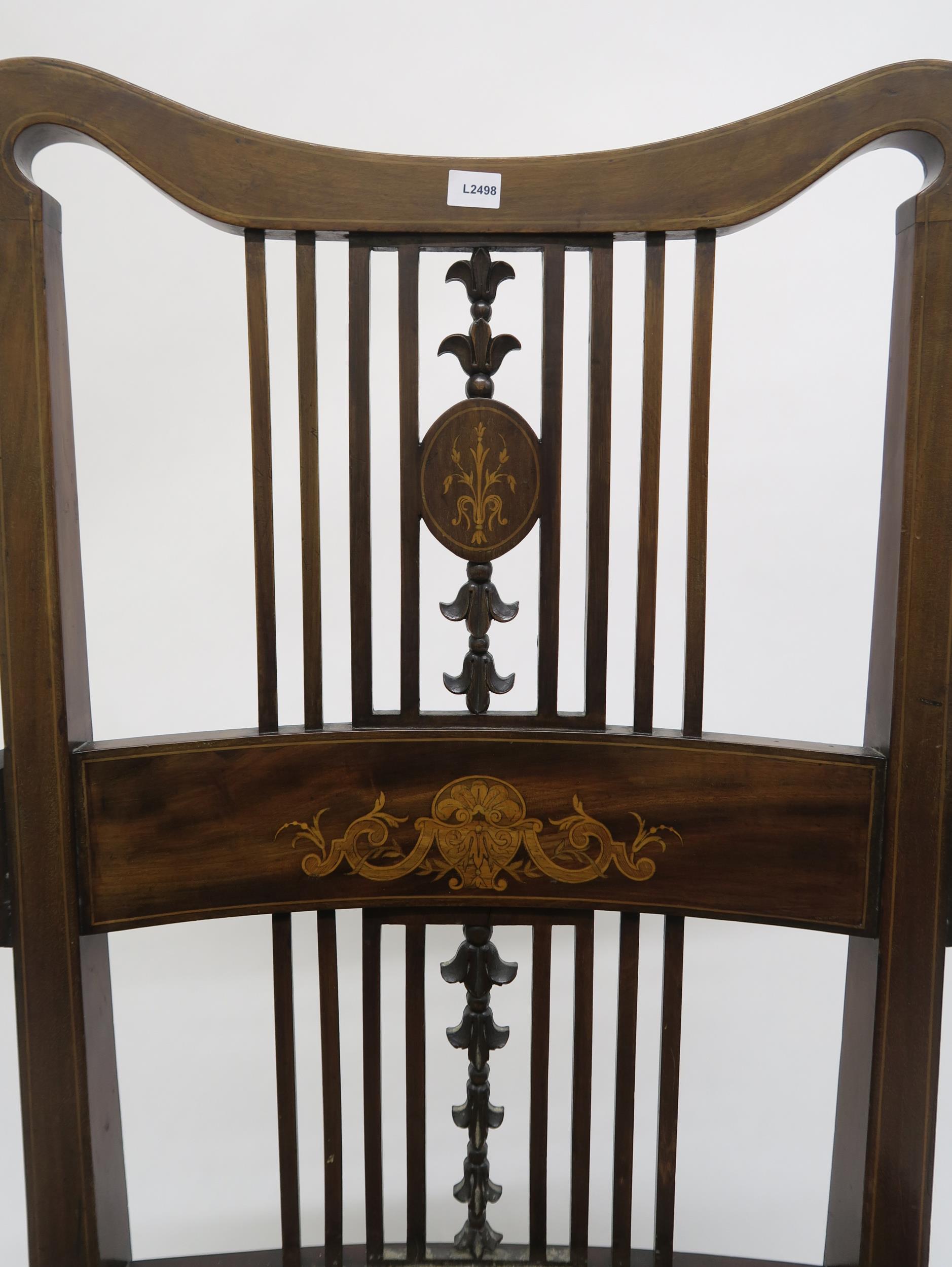 A Victorian walnut and fruitwood inlaid parlour armchair and another similar Victorian mahogany - Image 6 of 7