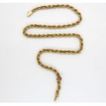 A 9ct gold rope chain (af) with import marks to the clasp, stamped 375, weight 11.9gms Condition