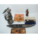 A tray lot of including carved African figure, Nigerian carved chess (def) etc   Condition Report: