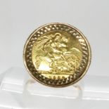 A 1982 gold half sovereign, in a 9ct gold ring mount size U1/2, weight 9.3gms Condition Report: