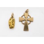 A gold nugget pendant weight 4.8gms, and a 9ct gold cross pendant weight 3.6gms Condition Report: