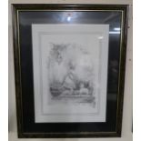 A lot of two framed prints of children with dogs and a framed watercolour (3) Condition Report: