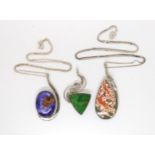 Three American silver designer pendants by Tom Burns of Vermont, to include marine jasper, two