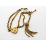 A 9ct gold fancy fob chain, with heart detail and tassel, length 25.5cm, weight 13.7gms Condition