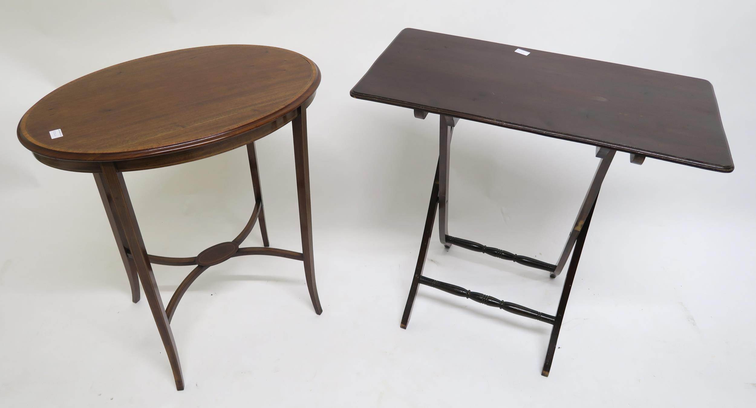 An early 20th century mahogany oval occasional table, mahogany folding table and a clothes airer (3)