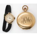 A 9ct ladies vintage watch and a gold plated Waltham pocket watch Condition Report:Available upon