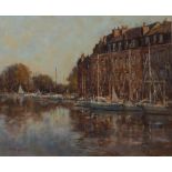 J D HENDERSON The harbour , Honfleur, Evening,signed, oil on canvas, 50 x 60cm Condition Report: