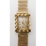 A LADIES 14K LUCIEN PICARD WATCH with a cream dial, with gold colour dot and Arabic numerals to