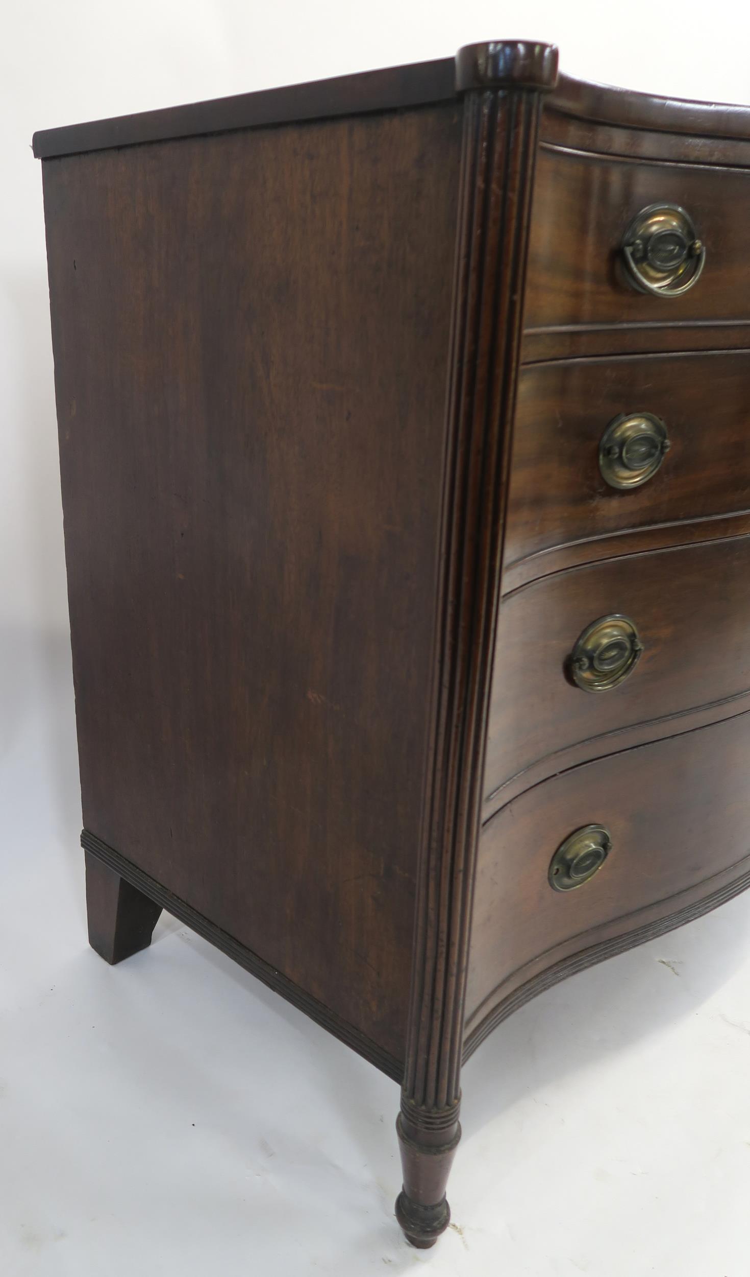 A 19TH CENTURY MAHOGANY SERPENTINE CHEST with four graduating drawers, flanked by fluted columns and - Image 5 of 19