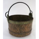 A 19TH CENTURY COPPER & BRASS LOG BIN with iron swing handle 44cm high x 55cm wide x 54cm deep