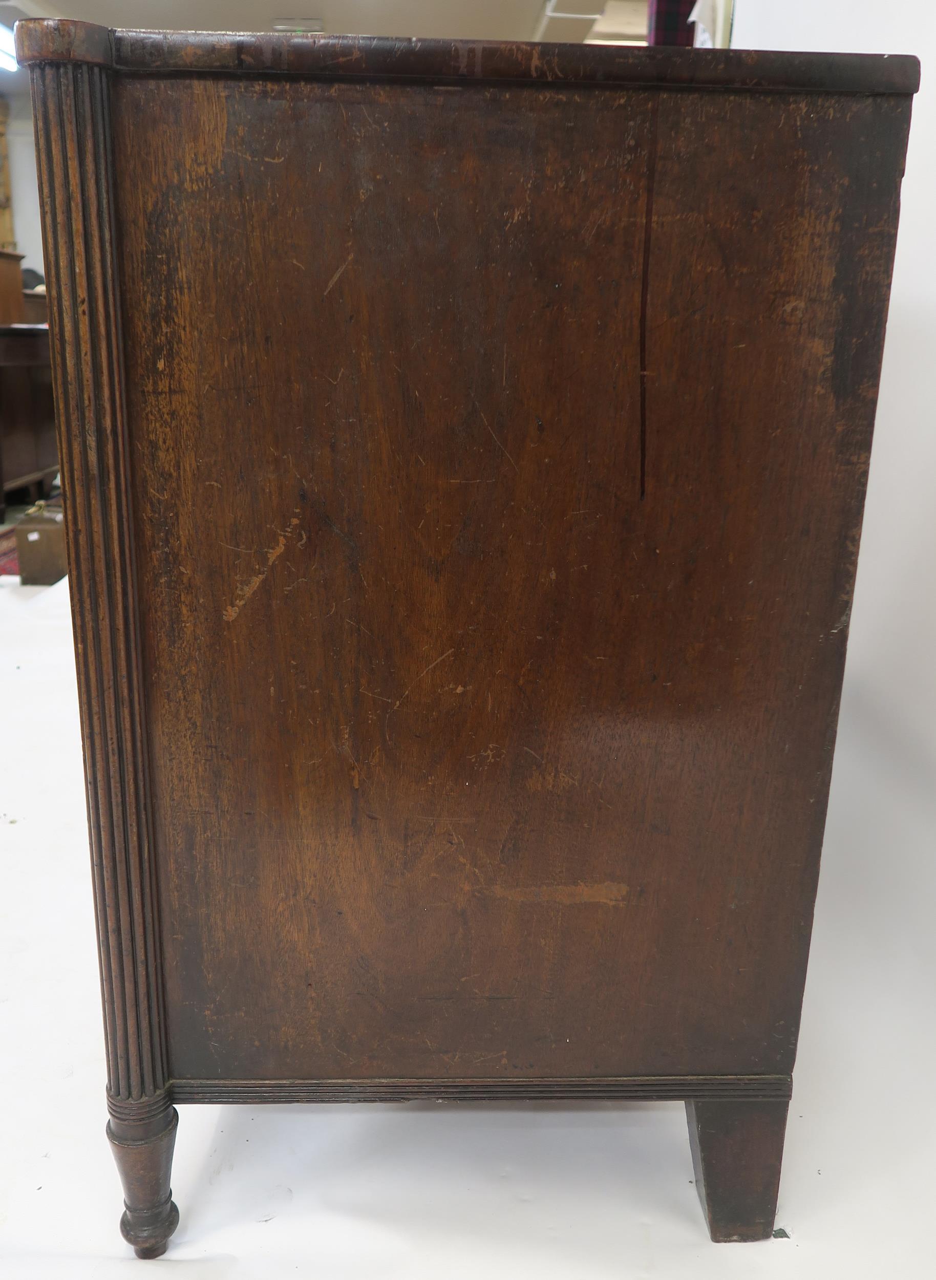 A 19TH CENTURY MAHOGANY SERPENTINE CHEST with four graduating drawers, flanked by fluted columns and - Image 18 of 19