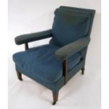 A VICTORIAN HOWARD & SONS LTD MAHOGANY FRAMED UPHOLSTERED ARMCHAIR stamped "HOWARD & SONS Ltd