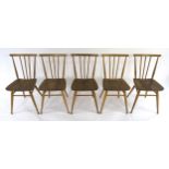 A SET OF FIVE MID 20TH CENTURY ELM & BEECH ERCOL 391 ALL-PURPOSE WINDSOR CHAIRS circa 1965 79cm high