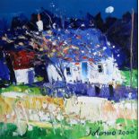 JOHN LOWRIE MORRISON (SCOTTISH b.1948)  MOON AT BARNLUAFGAN KNAPDALE Oil on board, signed (Jolomo)