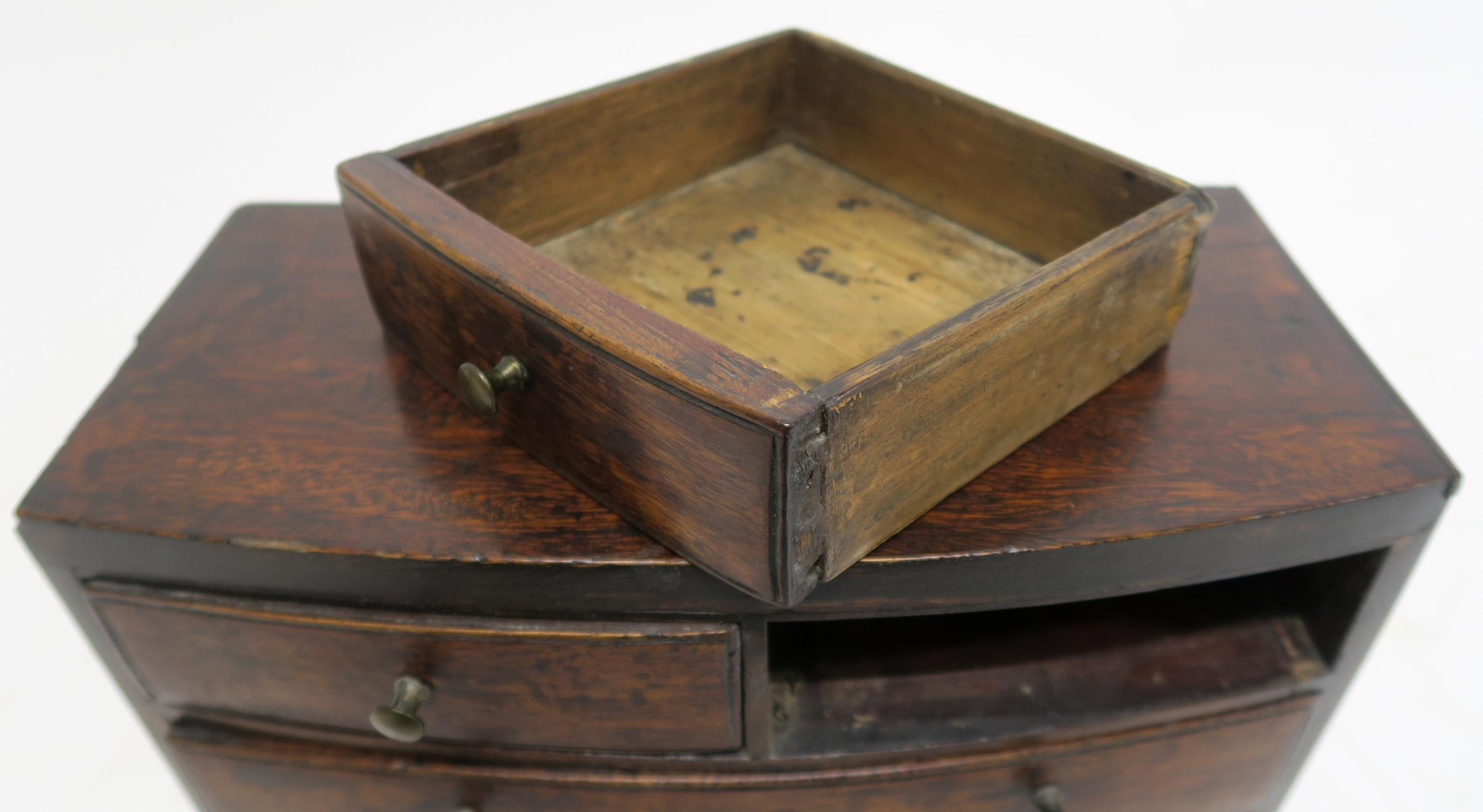 A VICTORIAN MAHOGANY BOWFRONT MINIATURE CHEST 32cm high, 33cm wide an d16cm deep and a Georgian - Image 9 of 20