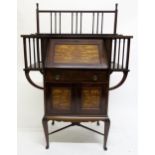 A MAHOGANY AND SATINWOOD INLAID ARTS & CRAFTS WRITING BUREAU, with interior lined fall front writing