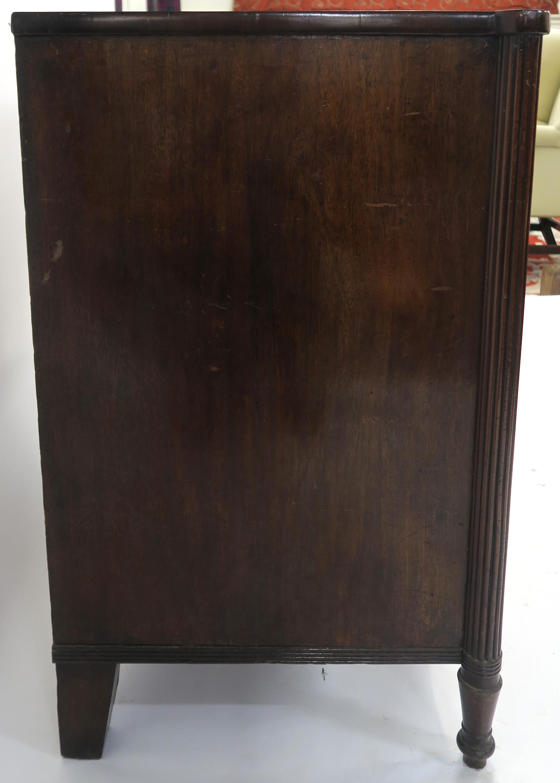 A 19TH CENTURY MAHOGANY SERPENTINE CHEST with four graduating drawers, flanked by fluted columns and - Image 19 of 19