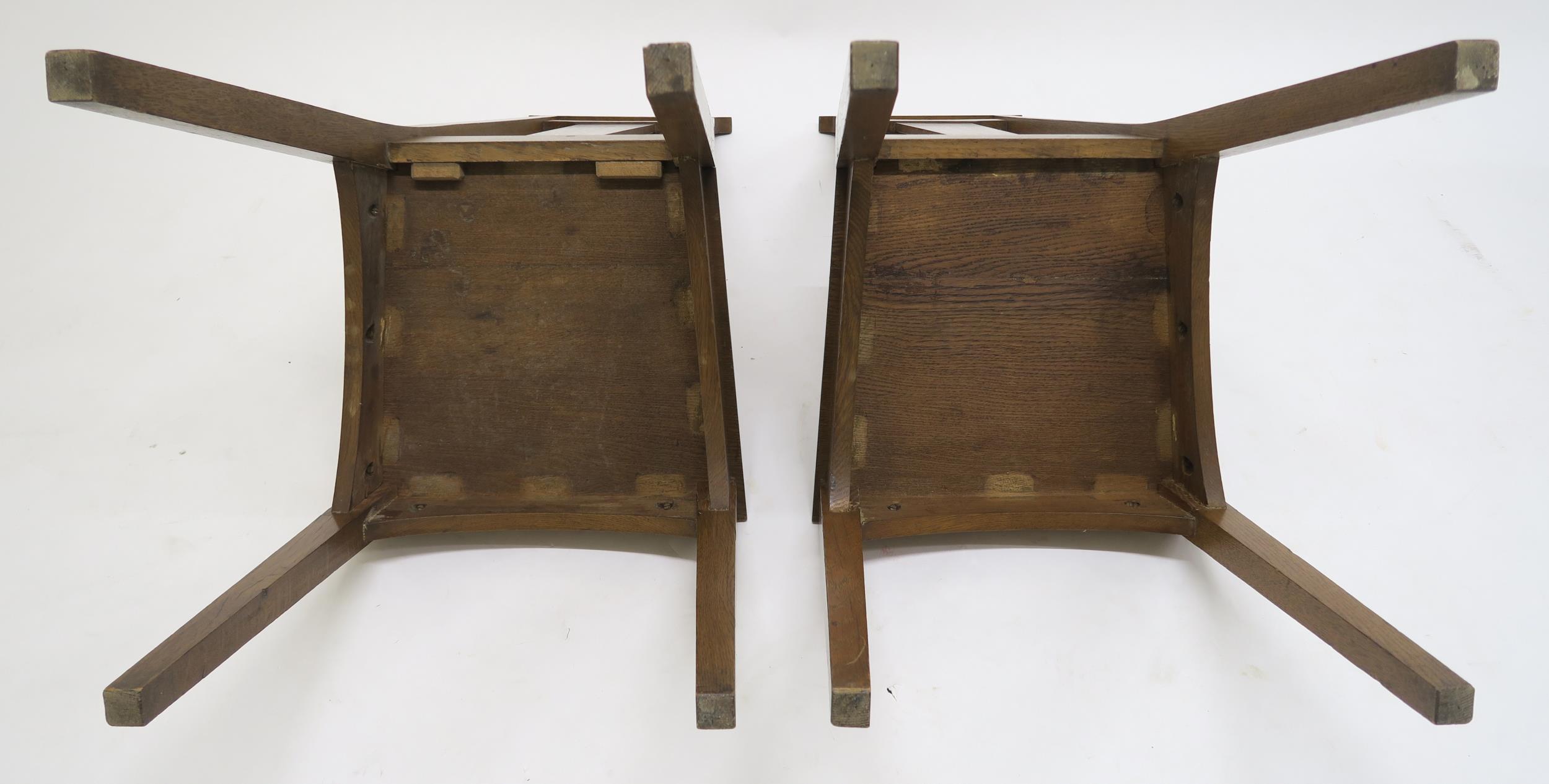 A PAIR OF ARTS AND CRAFTS HALL CHAIRS, each with mother of pearl and fruitwood inlay to splats on - Image 12 of 13