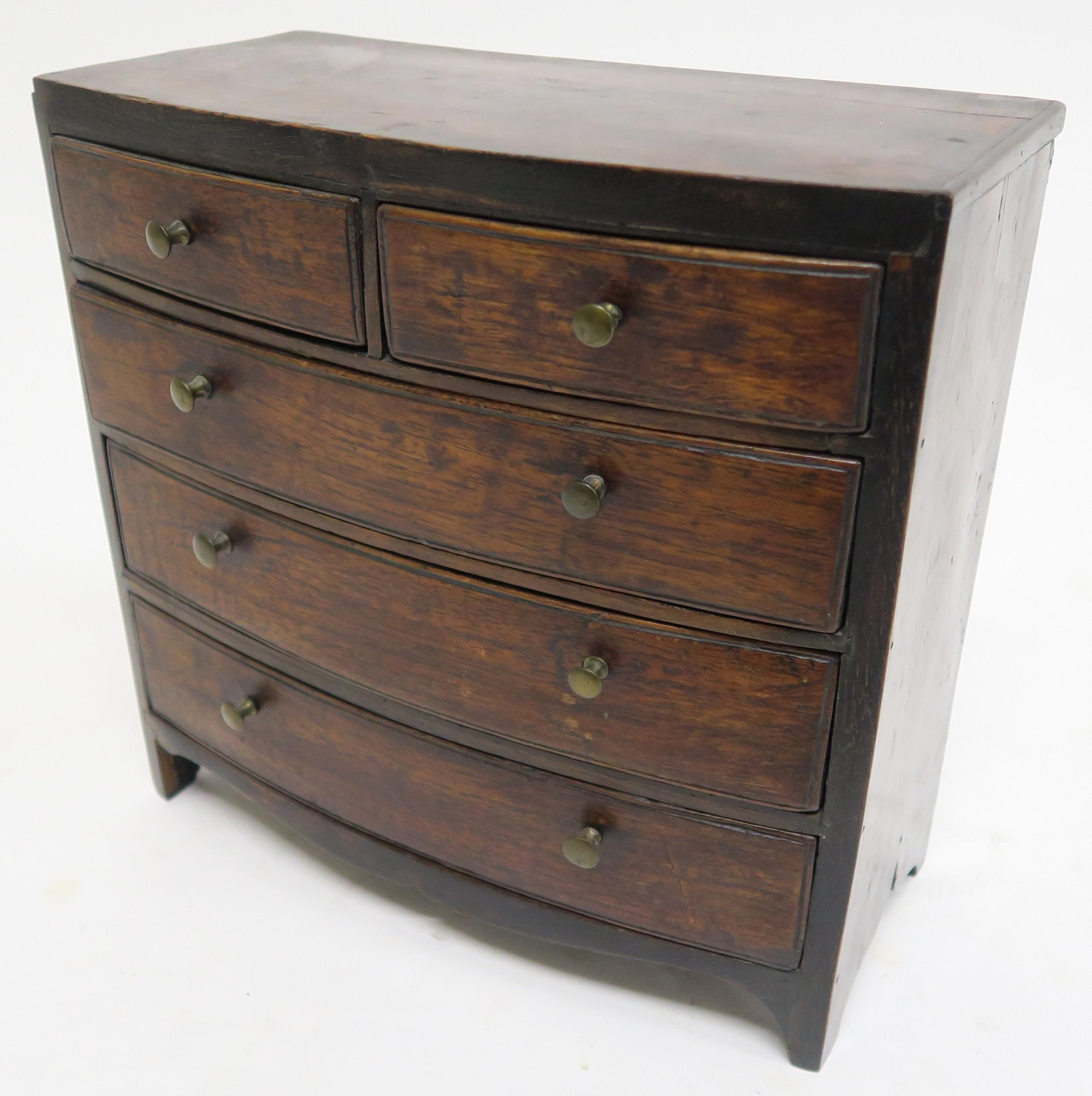 A VICTORIAN MAHOGANY BOWFRONT MINIATURE CHEST 32cm high, 33cm wide an d16cm deep and a Georgian - Image 2 of 20