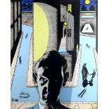 ALASDAIR GRAY (SCOTTISH 1934-2019) NIGHT STREET SELF PORTRAIT  Ink with colour added, 53 x 42cm, (