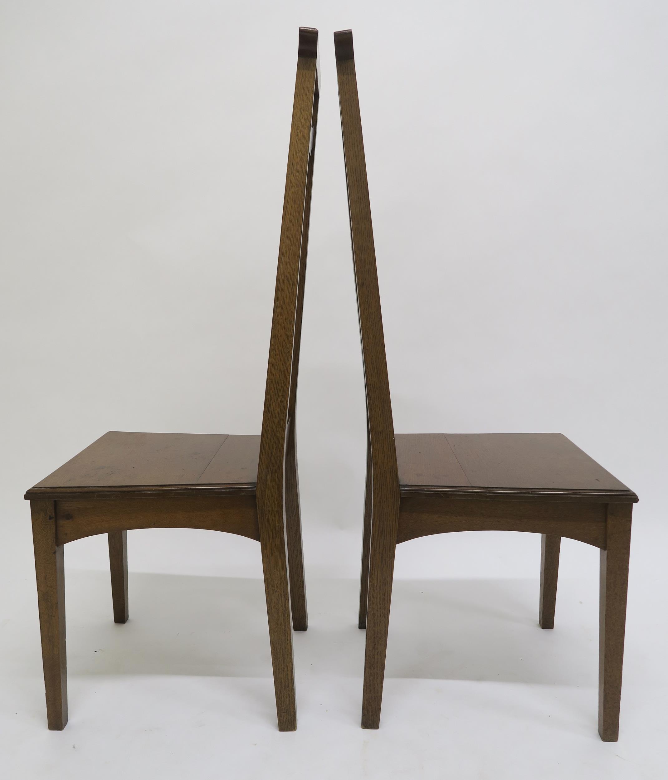 A PAIR OF ARTS AND CRAFTS HALL CHAIRS, each with mother of pearl and fruitwood inlay to splats on - Image 2 of 13