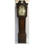 A 19TH CENTURY OAK AND MAHOGANY CROSSBANDED LONGCASE CLOCK the painted dial with moon phase