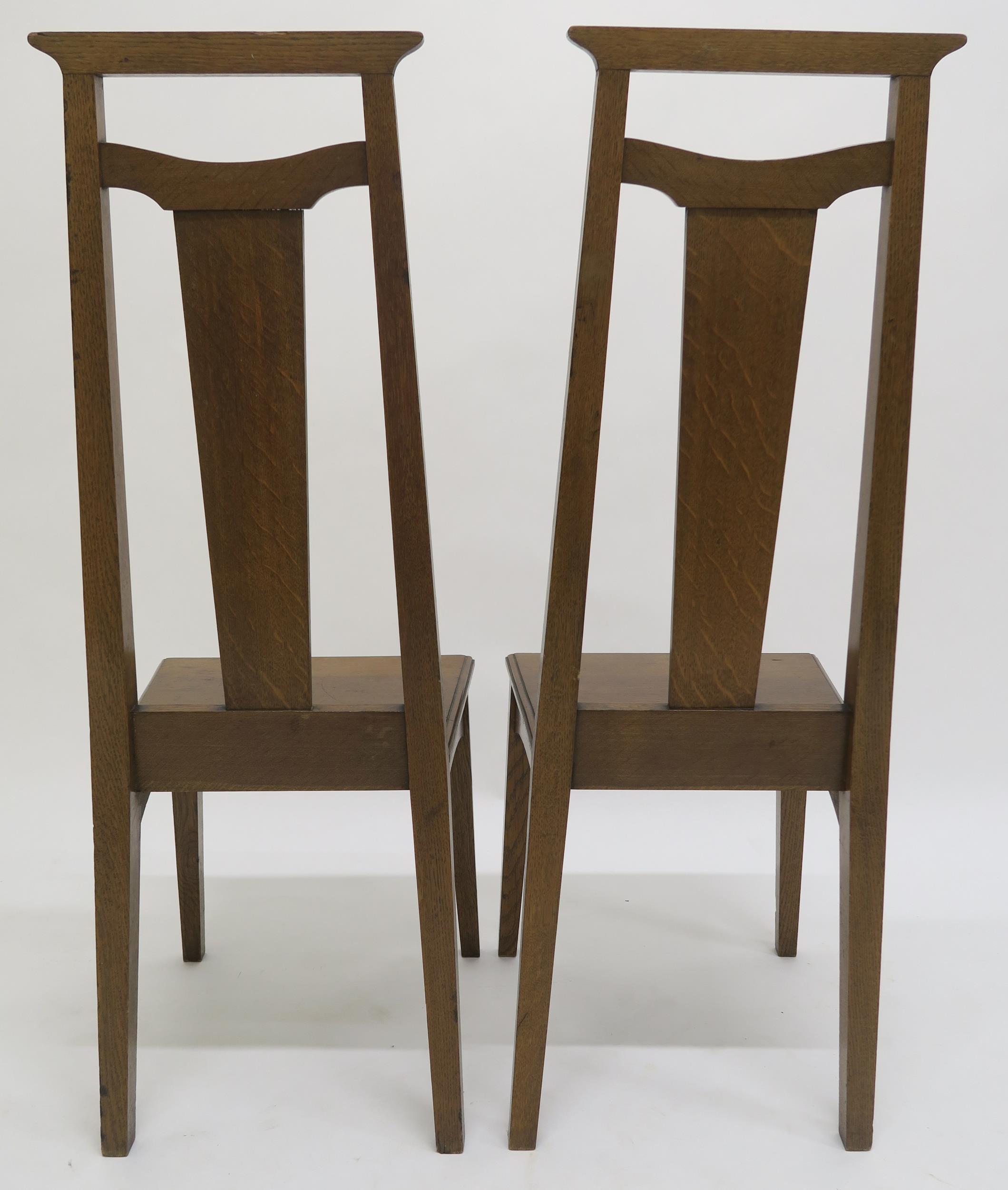 A PAIR OF ARTS AND CRAFTS HALL CHAIRS, each with mother of pearl and fruitwood inlay to splats on - Image 3 of 13