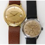 TWO EXAMPLES OF GIRARD PERREGAUX WATCHES a gold plated Gyromatic, with gold coloured dial, baton