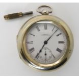 A SILVER WALTHAM OPEN FACE POCKET WATCH WITH MINERS CASE Waltham has good Birmingham hallmarks for