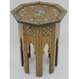 AN EARLY 20TH CENTURY OCTAGONAL TOP MOORISH SEWING TABLE,
