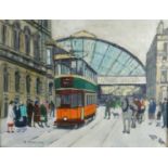 BETTY STIRLING (SCOTTISH 1915-1985)  QUEEN STREET RAILWAY Oil on board, signed lower left, 16 x