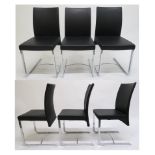 A SET OF EIGHT ROCHE BOBOIS CHRONOS BLACK LEATHER UPHOLSTERED RECLINING DINING CHAIRS, with chrome