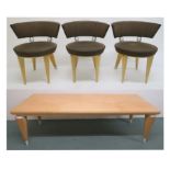 A CONTEMPORARY MAPLE GIORGETTI CONUS TAURUS DINING TABLE AND EIGHT CHAIRS,   chairs with brown