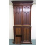 A VICTORIAN MAHOGANY GOTHIC REVIVAL SECRETAIRE ESTATE CABINET, with two cabinet doors concealing