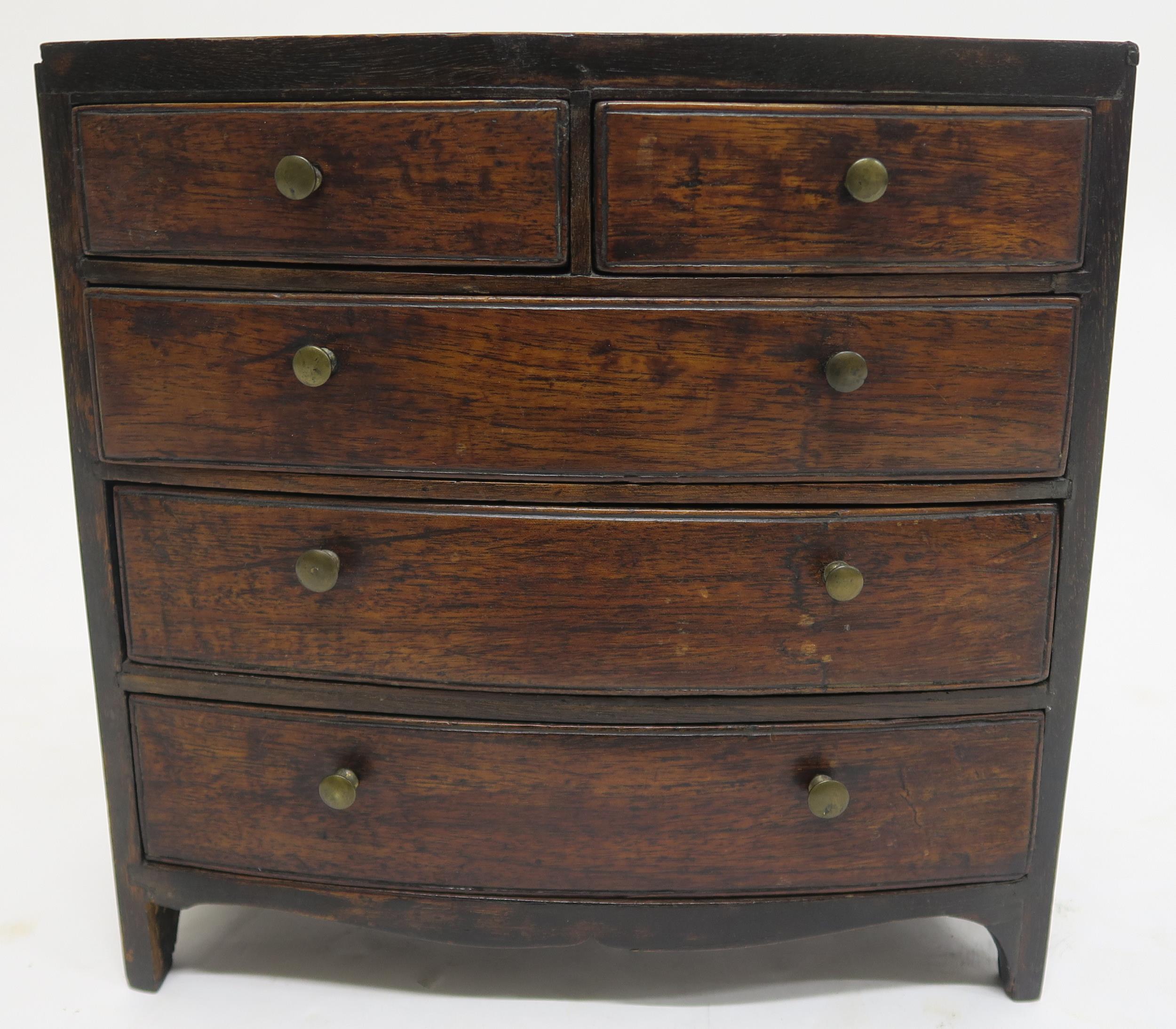 A VICTORIAN MAHOGANY BOWFRONT MINIATURE CHEST 32cm high, 33cm wide an d16cm deep and a Georgian - Image 3 of 20