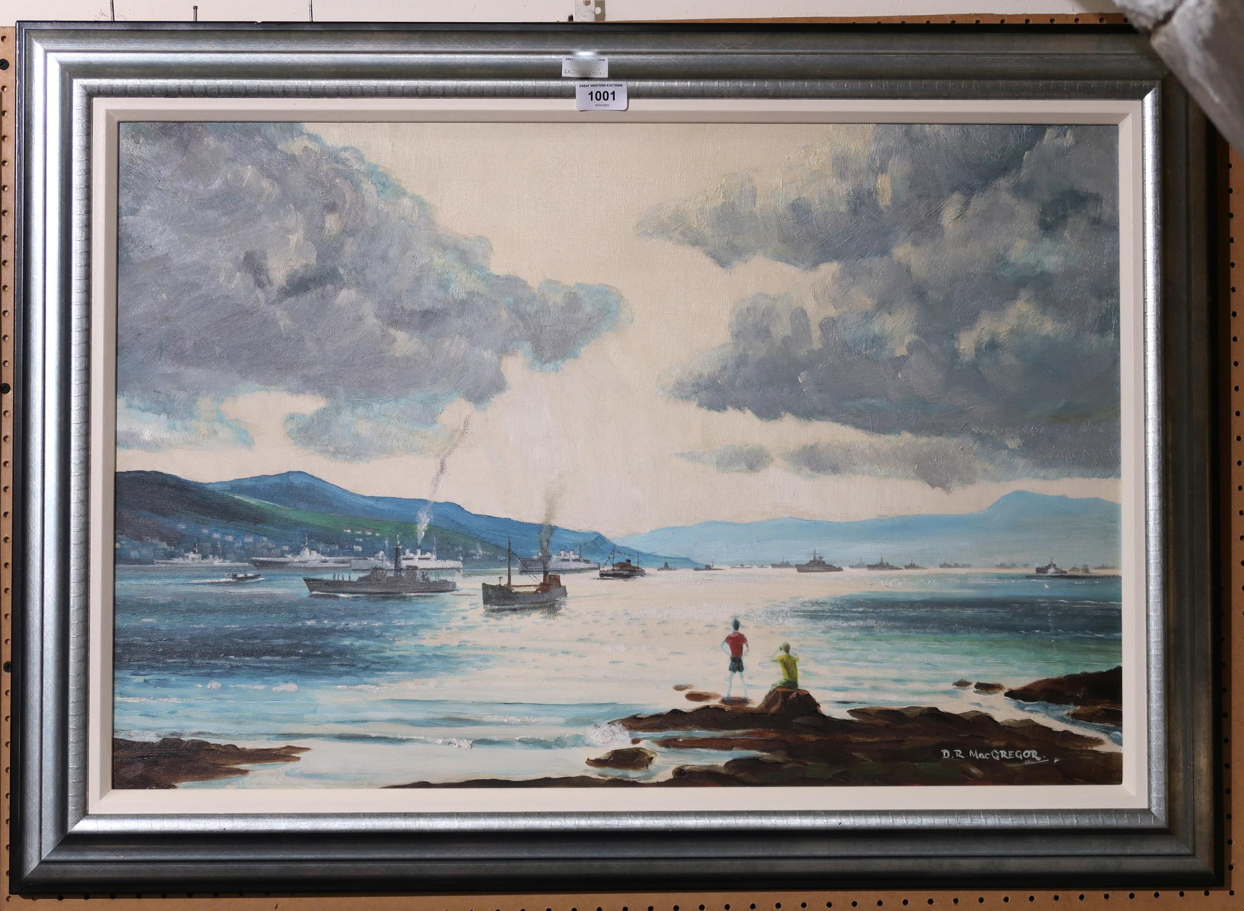 D R MACGREGOR Fleet review on the Clyde, signed, oil on board, 50 x 75cm Condition Report: - Image 2 of 3