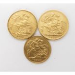 A Victoria gold full sovereign dated 1885, together with a half sovereign dated 1897, and a George V