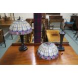 A pair of 20th century tiffany style shaded table lamps (one def) (2) Condition Report:Available