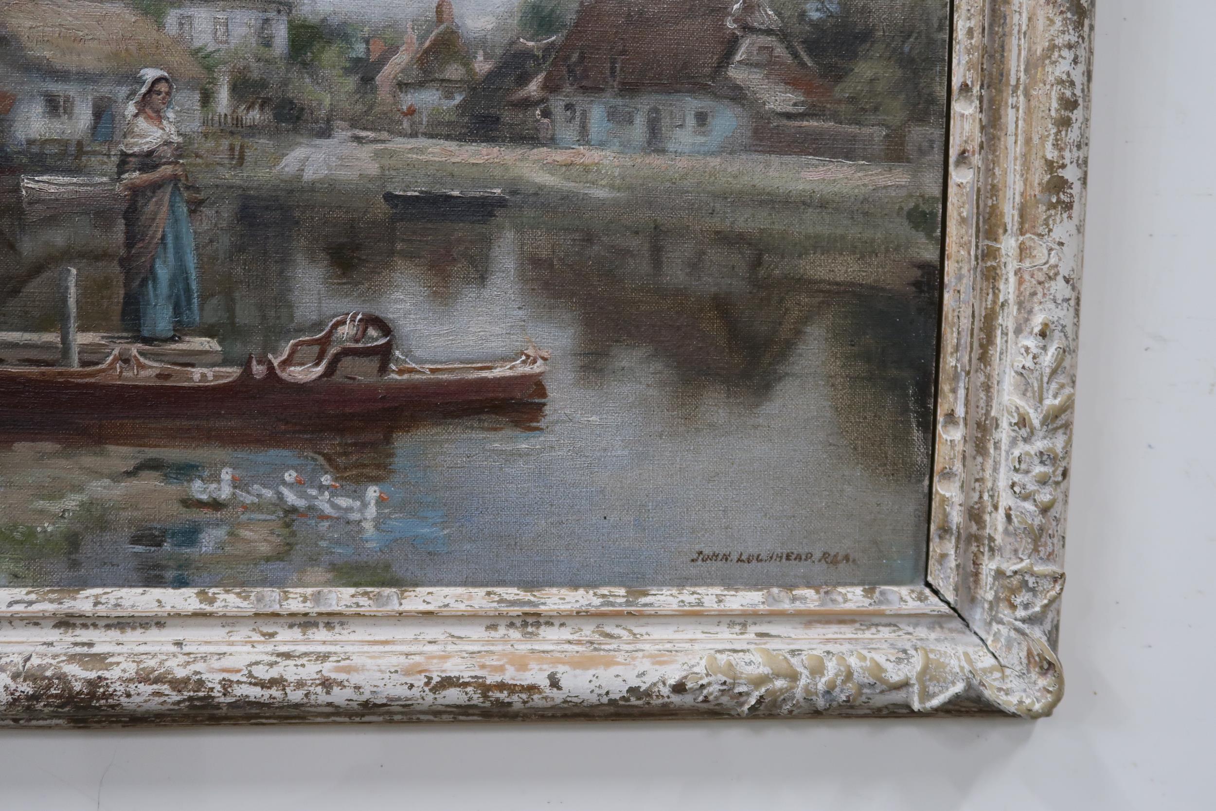 JOHN LOCHHEAD Lady beside a rowing boat, signed, oil on board, 30 x 40cm Condition Report: - Image 3 of 3