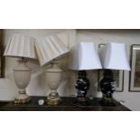 A pair of cream ceramic table lamps formerly of the Cameron House Hotel and another pair of floral