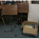 Two pine and chrome music stands together with a box of classical sheet music Condition Report: