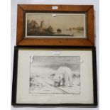 A QUANTITY OF PICTURES Comprising; prints, watercolours, etchings and a collage (a lot) Condition