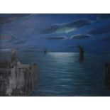 JAMES MUIR (SCOTTISH) MOONLIGHT ON THE SEA Oil on canvas, signed lower left, 44 x 57cm  Title