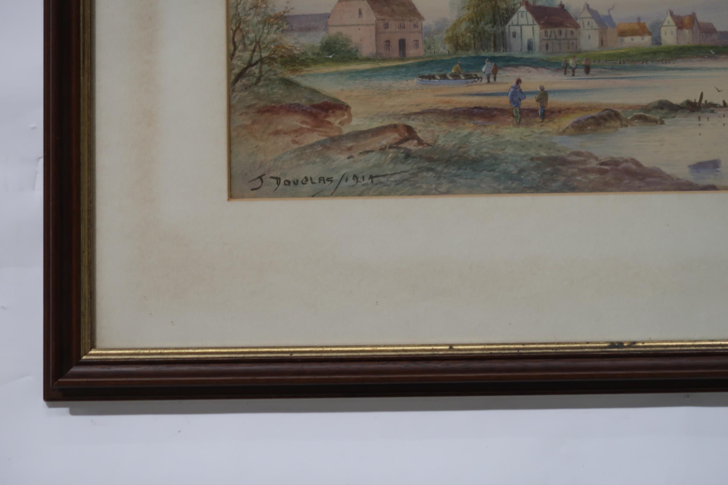 J DOUGLAS River scene and coastal village, signed, watercolour, dated, 1914/15, 25 x 43cm and 23 x - Image 3 of 5