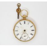 An 18ct gold open face pocket watch (af), Chester 1842, weight 104.5gms Condition Report:Available