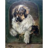 RUSSELL AFTER LANDSEER St Bernard and terrier, signed, oil on canvas, 75 x 58cm Condition Report: