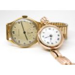 A 9ct gold ladies vintage watch, weight including mechanism 19.7gms, together with a gents 18ct gold