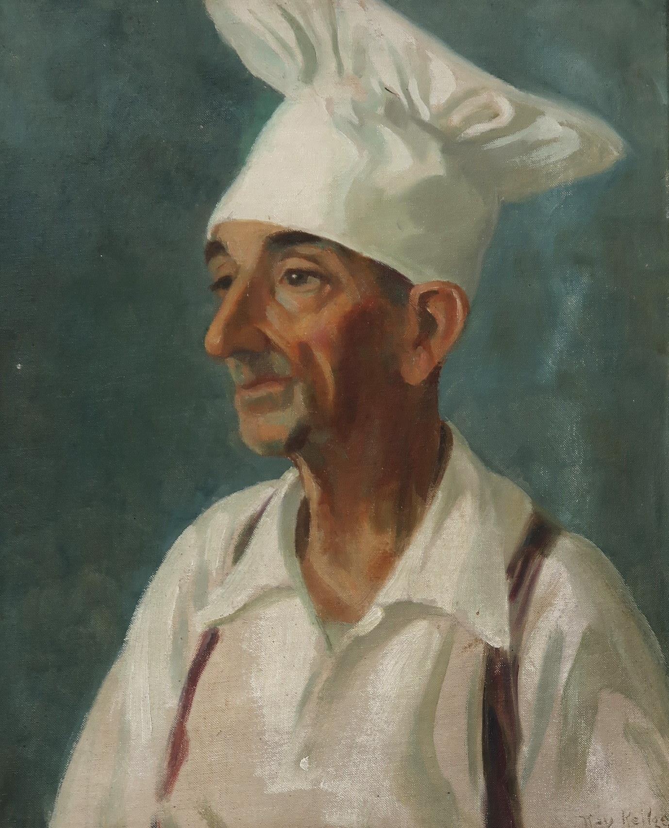 MAY KELLOGG Chef, signed, oil on board, 50 x 40cm Condition Report:Available upon request