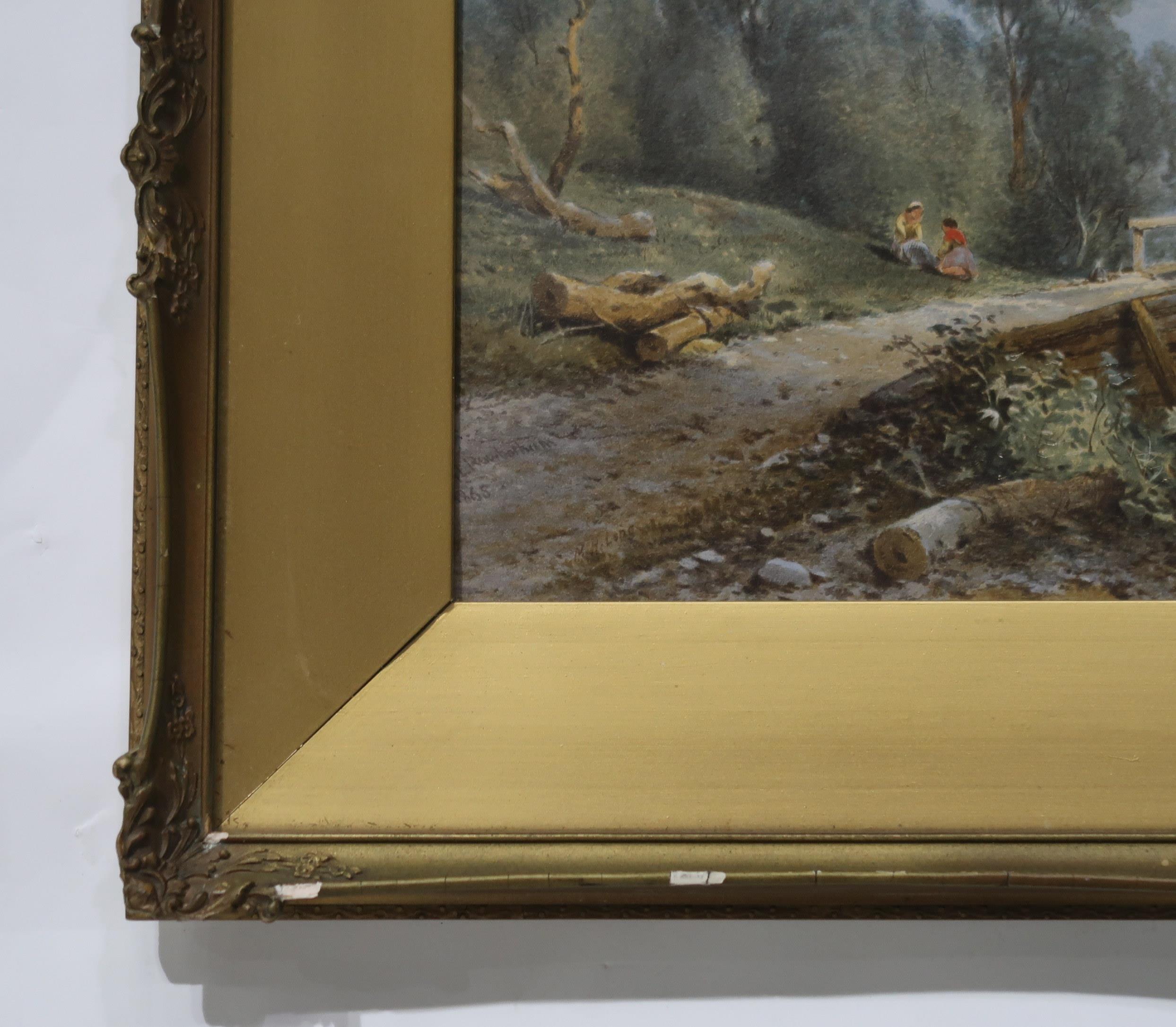AFTER THOMAS CHARLES LEESON ROWBOTHAM Figures beside a rustic bridge, chromolithograph, 18 x 43cm - Image 3 of 5